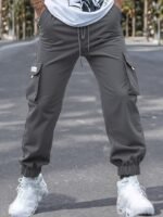 Men'S Plus Size Gray Cargo Pants - Streetwear Style, Non-Stretch Fabric, Regular Fit With Pockets, All-Season Comfort, Plus Size Casual Pants, Plus Size - Image 3