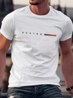 Men'S 210G T-Shirt - Soft Everyday Casual Tee With Bold Boston Lettering, Bright Yellow Shirt For Everyday & Special Occasions - Breathable Round Neck Top, Comfortable Fit, Back To Basics, Classic Design, Lightweight Material, Short Sleeve Shirt, Urban Style - Image 3