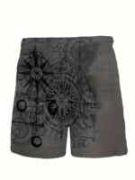 Men'S Plus Size Casual Fashion Novelty Blue Compass Pattern Digital Print Shorts, Non-Stretch Fabric, Regular Fit, Geometric Design, Woven Polyester, Casual Summer Wear, Plus Siz - Image 5
