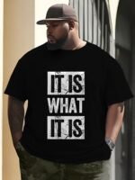 Men'S "It Is What It Is" Graphic T-Shirt - Casual Black Polyester Tee With Bold White Lettering, Comfortable Round Neck, Machine Washable, Plus Size - Image 8