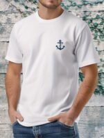 Men'S Nautical Anchor Graphic T-Shirt - Light Green Maritime Tee, Regular Fit Casual Shirt For Everyday & Nautical Themes - Breathable Everyday Essential, Nautical T Shirts, Classic Round Neck, Comfortable Fabric, Short Sleeve Top, Outdoor Enthusiasts, Weekend Wear, Minimalist Design, Soft Material, Print Tee, Outdoor Lovers - Image 2
