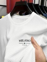 Men'S Milan Print Short Sleeve Crew Neck T-Shirt, Breathable Nylon Blend, Comfortable Casual Top For Summer Outdoor Activities & Tennis Training - Image 6