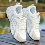 1 Pair Mainalun Men'S Breathable Training Sneakers With Inner Height Increase, Lightweight Lace-Up Low-Top Shoes For Running, Outdoor & Casual Wear - White & Black With Golden Accents, Plus Sizes Available, Gym Shoes, Athletic Footwear, Sporty Look, Durable Pvc Sole - Image 8