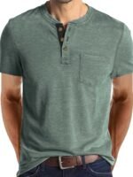 Men'S Summer Casual Short Sleeve T-Shirt - Breathable Blend Round Neck Henley-Style Button Front, Semi-Sheer Fabric, Machine Washable Regular Fit For Outdoor & Casual Attire, Relaxed Style, Buttonfront Design, Easy Care, Buttonup Shirt, Warm Weather Clothing, Lightweight Material, Buttonfront Top, Warm Weather Apparel, Casual Attire, Comfortable Material, Soft Fabric Tee - Image 9
