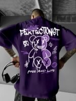 Men'S Streetwear Graphic T-Shirt - Loose Fit Round Neck Summer Tee With Bold "Perfect Not" Bear & Hearts Design, Light Blue Casual Urban Fashion Top For Casual Attire, Streetwear Fashion | Bold Graphic Tee | Comfortable Fit, T Shirt Stylish - Image 9