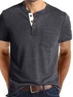 Men'S Summer Casual Short Sleeve T-Shirt - Breathable Blend Round Neck Henley-Style Button Front, Semi-Sheer Fabric, Machine Washable Regular Fit For Outdoor & Casual Attire, Relaxed Style, Buttonfront Design, Easy Care, Buttonup Shirt, Warm Weather Clothing, Lightweight Material, Buttonfront Top, Warm Weather Apparel, Casual Attire, Comfortable Material, Soft Fabric Tee - Image 3