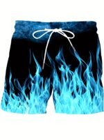 Plus Size Men'S Flames Graphic Print Board Shorts For Summer - Image 3