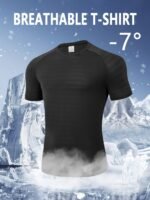 1Pc Men'S 7? Ice Sliky Fiber Fabric T-Shirt - High Elasticity Quick-Dry Breathable Moisture-Wicking Fabric, Ice Shrink Quick-Dry Technology For Sports & Casual Wear, Regular Fit Crew Neck, Moisturewicking Shirt, Sleek Design, Highelasticity Fabric - Image 7
