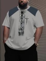 Breathable Streetwear Plus Size Men'S Breathable Mesh 3D Print T-Shirt - Casual Street Style, Crew Neck Short Sleeve Summer Tee In Dark Green With Black & Gray Accents, Machine Washable, Plus Size