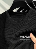 Men'S Milan Print Short Sleeve Crew Neck T-Shirt, Breathable Nylon Blend, Comfortable Casual Top For Summer Outdoor Activities & Tennis Training - Image 4