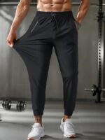 Men'S Casual Joggers - Fashionable Tapered Sports Pants, Comfortable Running Trousers, Polyester Blend, Solid Color, Zip Detail, Machine Washable For Spring/Fall, Autumn, Basic, Zipper - Image 8