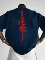 Men'S Japanese Samurai Sword Graphic T-Shirt - Casual Loose Fit Crew Neck, Short Sleeve Tee With Red Stylized Japanese Katanas Design, Breathable Polyester For Spring & Summer Outdoor Wear - Image 2