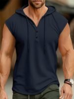 Men'S Sleeveless Hooded Henley Shirt - Lightweight, Breathable Polyester | Summer Casual & Sporty Top With Button Detail | Machine Washable - Image 4