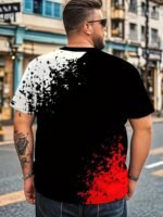 Men'S Large Size T-Shirt, White, Red And Black Geometric Pattern Short Sleeve, Round Neck, Sports Fashion, Soft, Breathable, Comfortable, Suitable For Running And Weekends, Valentine'S Day Gift, New Year Gift, 2025, Plus Size - Image 2