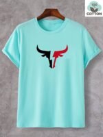 Men'S 180Gsm Heavyweight 100% Cotton T-Shirt With Bull Head Graphic Print - Beige & Black Casual Round Neck Short Sleeve Summer Tee For Bull Riding, Western Style Casual Attire, Machine Washable, Dry Cleanable, Relaxed Fit, Bullfighting Design, Breathable Fabric, Ideal For Casual Outings & Themed Events, Adult Men'S Fashion, Regular Fit, Bold Bull Head Graphic, Comfortable For Summer Wear, Plus Size - Image 2
