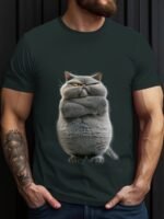 Men'S Big Size T-Shirt With Angry Cat Print, Polyester 95% Spandex 5%, Crew Neck, Casual Sports Style, Regular Fit, Knit Fabric, Slight Stretch, 180G/M? - Animal Pattern Top, Plus Size