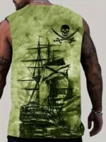 Men'S Plus Size Pirate Ship Graphic Tank Top - Breathable Polyester, Street Style Sleeveless Shirt For Summer, Plus Size - Image 6