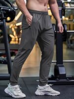 Men'S Casual Joggers - Fashionable Tapered Sports Pants, Comfortable Running Trousers, Polyester Blend, Solid Color, Zip Detail, Machine Washable For Spring/Fall, Autumn, Basic, Zipper