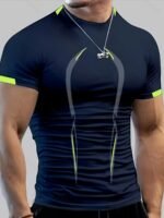 Color Block Pattern Slim Fit Crew Neck And Short Sleeve T-Shirt, Breathable And Quick Dry Sports Tops For Men'S Summer Fitness Training And Outdoors Sports Wear - Image 6