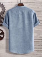 Men'S Solid Color Henley Collar Short Sleeve Shirt, Plus Size - Image 9