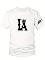 Men'S Plus Size Los Angeles Graphic Print T-Shirt - 3D Crown Design, Stretch Polyester-Spandex Blend, Lightweight 150Gsm, Machine Washable Casual Streetwear Tee, Sporty Tshirt | Urban Fashion | Smooth Texture Shirt, Plus Size - Image 8