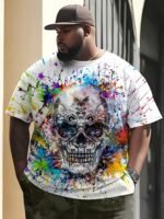 Men'S 3D Printed Skull Graphic T-Shirt - Vibrant Colorful Streetwear Design, Breathable Regular Fit Round Neck, Machine Washable Summer Casual Top, Cool Gift For Men, Streetstyle Clothing, Artistic Fashion, Comfortable Fabric, Plus Size - Image 2