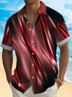 Plus Size Men'S Stripes Graphic Print Shirt For Summer, Fashion Casual Short Sleeve Shirt For Beach Vacation - Image 3