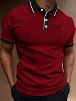 Men'S Lightweight Breathable Summer Shirt - Solid Color Black With White Logo, Short Sleeve, Button-Up Collar, Regular Fit For Golf, Tennis & Casual Wear, Golf Shirt, Golf Attire, Sleek Sporty Design, Comfortable Fabric - Image 3