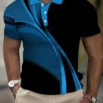 Plus Size Men'S 3D Stripes Pattern Graphic Print Golf T-Shirt For Summer, Trendy Casual Short Sleeve Tennis Tees