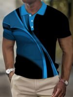 Plus Size Men'S 3D Stripes Pattern Graphic Print Golf T-Shirt For Summer, Trendy Casual Short Sleeve Tennis Tees