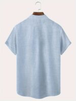 Men'S Plus Size Vintage Black Casual Button-Up Short Sleeve Shirt With Pockets - Summer Basic Lapel Collar, Non-Stretch Fabric, Regular Fit, Adult Sizes, Lightweight Polyester, Casual Attire | Classic Buttonup Shirt | Solid Color Shirt, Plus Size - Image 8