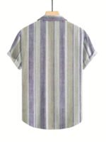 Men'S Casual Striped Short Sleeve Button-Up Shirt - Light Blue & White Vertical Stripes, Collar, Regular Fit Summer Casual Wear, Short Sleeve Button Blouses, Plus Size - Image 6