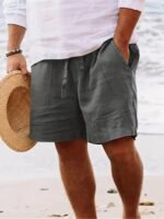 Men'S Summer Casual Shorts With Drawstring Waist - Breathable Straight-Leg Beach Shorts, Loose Fit Solid Color For Casual Attire, Leisure Shorts, Beachwear Essentials, Comfortable Fit - Image 8