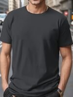 Men'S Plus Size Casual T-Shirt - Black Everyday Essential Tee, Breathable Summer Shirt For Big & Tall Sizes, Non-Transparent Fabric For Outdoor, Office, Formal Events - Easy-Care Round Neck Top, Outdoor Clothing, Simple Design, Durable Construction, Short Sleeve Top, Outdoor Apparel, Versatile Top, Relaxed Fit, Lightweight Material, Basic Tee, Adult Men, Plus Size - Image 2