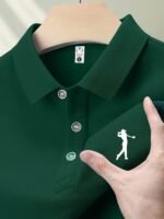 Men'S Green Polo Shirt With White Golf Player Print - Casual, Short Sleeve, Regular Fit, Summer Top For Golf, Sports, And Casual Attire, Golf Apparel | Casual Style | Glossy Finish - Image 10