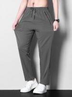 1Pc Men'S Plus Size Casual Sports Pants, Polyester Stretch, Solid Color, Regular Fit, Zipper Detail, Spring/Summer Collection
