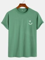 Men'S 100% Cotton White T-Shirt With Joyful Face Print - Minimalist Round Neck Short Sleeve Casual Casual Attire, Soft Breathable Fabric, Left Chest Joyful Face Design, Minimalist White Tee For Men, Versatile For Casual & Formal Outfits, Hand Washable, Regular Fit, Plain White With Joyful Face Graphic, Smooth Texture, No Stretch Fabric, Basic Style For Layering, Suitable For Casual Attire, Round Neck T Shirt For Men, T Shirt For Men High Quality, Funny T Shirts, - Image 4