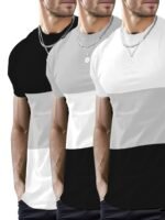 Mbdmbd Men'S Slim Fit Color Block T-Shirt - Casual, Stretchy Polyester Blend, Crew Neck, Machine Washable - Summer Essential In Black, Pink, And White - Image 10
