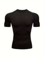 Men'S High-Elasticity Athletic Compression T-Shirt - Breathable, Quick-Dry, Short Sleeve, Red With Black Accents, Round Neck, 90% Polyester & 10% Elastane, Ideal For Gym & Outdoor Activities, Gym Clothes - Image 2