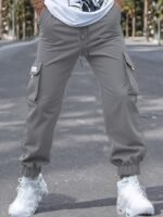 Men'S Plus Size Gray Cargo Pants - Streetwear Style, Non-Stretch Fabric, Regular Fit With Pockets, All-Season Comfort, Plus Size Casual Pants, Plus Size - Image 2