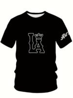 Men'S Plus Size Los Angeles Graphic Print T-Shirt - 3D Crown Design, Stretch Polyester-Spandex Blend, Lightweight 150Gsm, Machine Washable Casual Streetwear Tee, Sporty Tshirt | Urban Fashion | Smooth Texture Shirt, Plus Size - Image 7