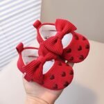 1Pr Casual Bow-Knot Mary Jane Shoes Casual Bow-Knot Mary Jane Infant Shoes, Solid Color Fabric Upper, Slip-On Design, Non-Slip Soft Sole, Breathable, Lightweight, With No Lining, For Indoor, Party, Spring/Fall Season, Fashionable Comfort For Baby Girls - Image 6