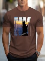 Men'S Casual Crew Neck T-Shirt With Ny City Skyline Print, Alphabet Slogan, Polyester Knit Fabric, Slight Stretch, Regular Fit, Summer Wear - Mbdmbd - Image 9
