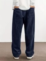 Men'S Loose Corduroy Casual Pants With Pockets In Solid Colors, Breathable Straight-Leg Drawstring Trousers Suitable For Urban Streetwear And Outdoor Activities, Embodying A Relaxed Style. - Image 6