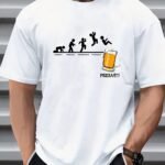 Men'S Beer Graphic Print Casual Crew Neck T-Shirt - "Friday" Design, White, Short Sleeve, Polyester, Relaxed Fit, Perfect For Casual Attire