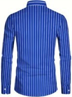 Plus Size Men'S Casual Shirt With Striped Print, Long Sleeve Shirt For Various Occasions - Image 5