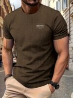Men'S Milan Print Short Sleeve Crew Neck T-Shirt, Breathable Nylon Blend, Comfortable Casual Top For Summer Outdoor Activities & Tennis Training - Image 10