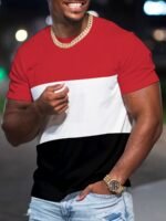 Mbdmbd Men'S Slim Fit Color Block T-Shirt - Casual, Stretchy Polyester Blend, Crew Neck, Machine Washable - Summer Essential In Black, Pink, And White - Image 5