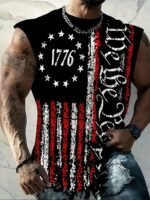 Men'S Plus Size Patriotic Graphic Tank Top - Breathable Sleeveless Athletic Shirt For Summer, Fitness, Basketball & Casual Wear, Navy Blue With Red, White & Blue Print, Casual Sportswear | Bold Print Shirt | Comfortable Fit, Plus Size - Image 3