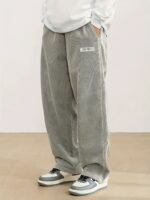 Men'S Loose Corduroy Casual Pants With Pockets In Solid Colors, Breathable Straight-Leg Drawstring Trousers Suitable For Urban Streetwear And Outdoor Activities, Embodying A Relaxed Style. - Image 4